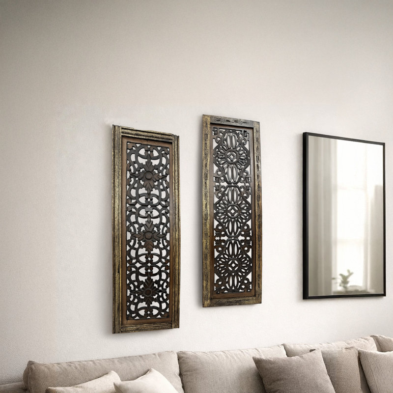Ophelia & Co. Wood Handmade Intricately Carved Floral Brown Wall